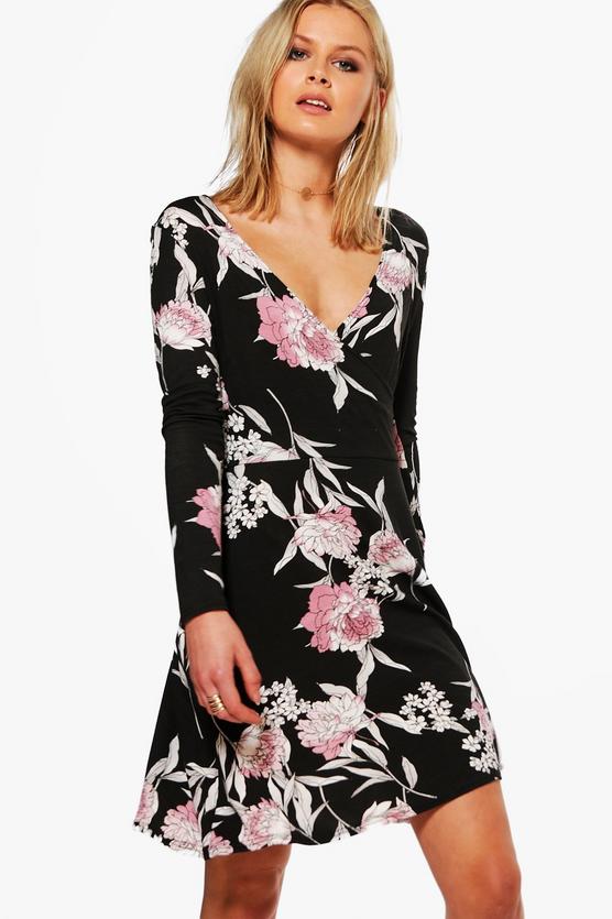 Rockie Floral Long Sleeved Wrap Dress